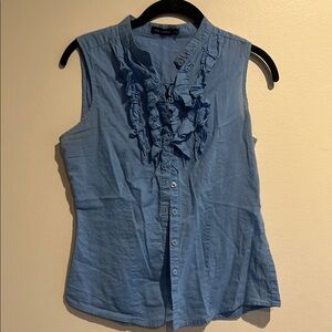 The Limited Blue Ruffled Blouse with Mandarin Collar